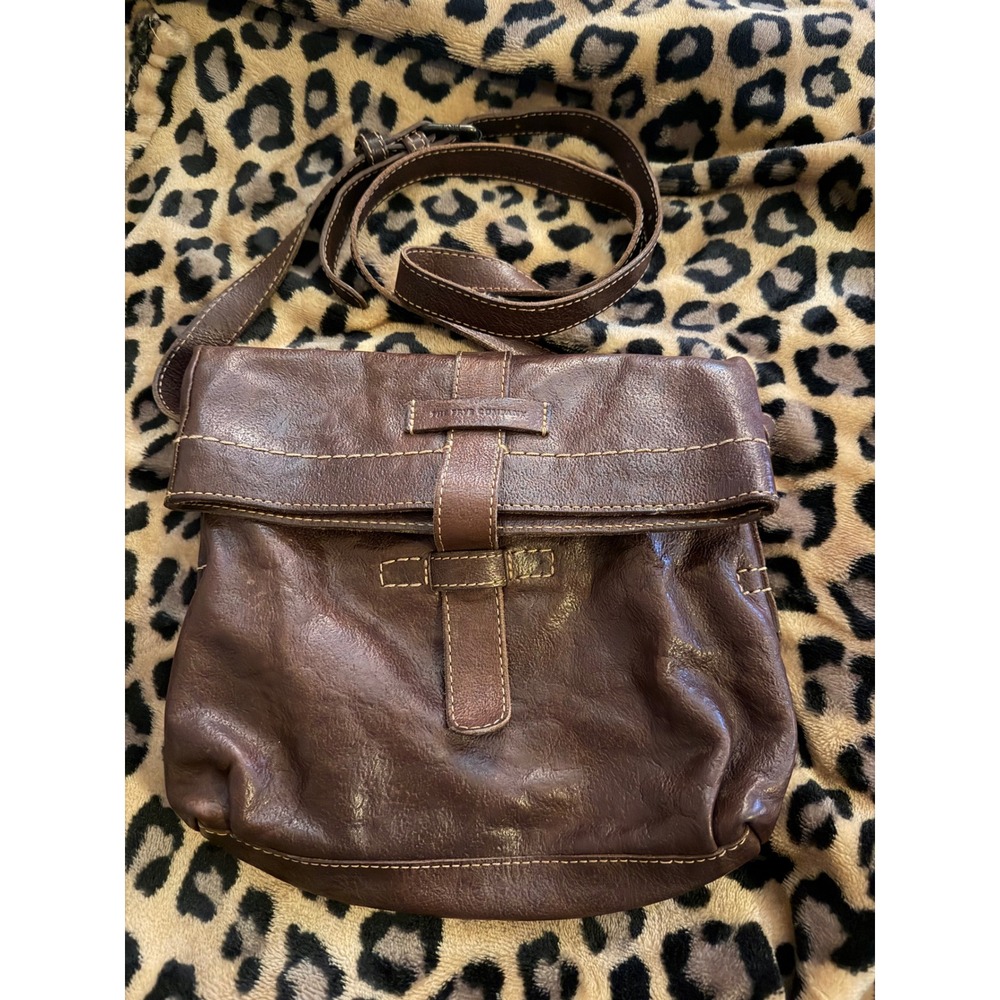 Frye Dark Brown Distressed Leather Crossbody Messenger Flap Bag Topstitching